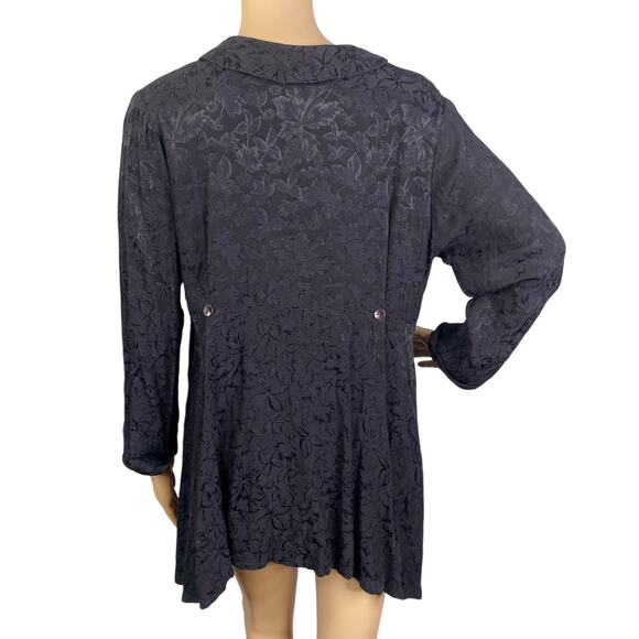 Vtg Studio 90 Black Brocade Jacquard Asymmetric Lagenlook Goth Blouse SZ S - Picture 6 of 12